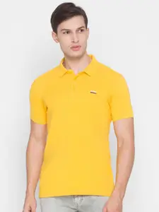 SPYKAR Men Yellow Polo Collar Slim Fit Cotton T-shirt