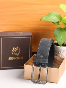 ZEVORA Men Black Textured Genuine Leather Belt