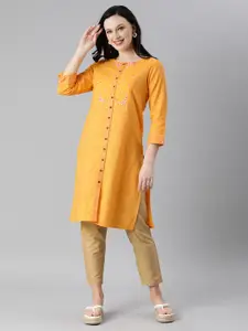Global Desi Women Yellow Embroidered Straight Kurta