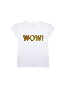 Luke & Lilly Girls White & Gold Sequinned T-shirt