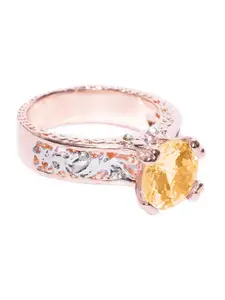 OOMPH Rose Gold Large Solitaire Cubic Zirconia Floral Ring