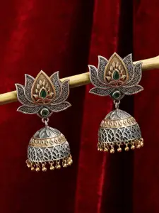 OOMPH Silver & Gold Tone Lotus Ethnic Jhumka Earrings