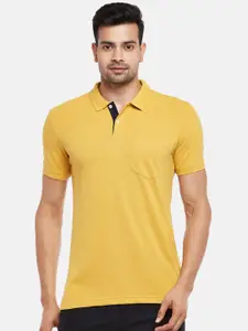 BYFORD by Pantaloons Men Mustard Yellow Cotton Polo Collar Pockets Slim Fit Pure Cotton T-shirt