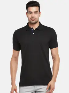 BYFORD by Pantaloons Men Black Polo Collar Monochrome Pockets Pure Cotton T-shirt