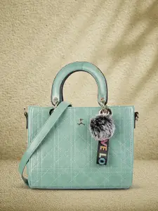 Mochi Green Textured PU Structured Satchel with Quilted