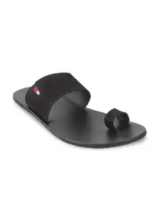 Metro Men Black & Red Leather Comfort Sandals