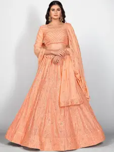 SHOPGARB Orange & Silver-Toned Semi-Stitched Lehenga & Unstitched Blouse With Dupatta