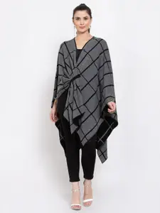 513 Women Grey & Black Checked Kimono Wrap Shrug