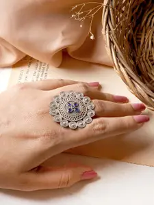 TEEJH Silver & Blue Arsha Floral Stone Ring