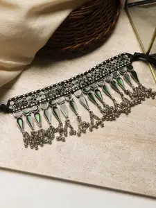 TEEJH Women Silver-Toned & Black Silver-Plated Oxidised Choker Necklace