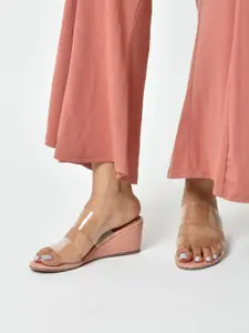Zebba Pink Wedge Sandals with Transparent Upper