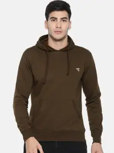The Indian Garage Co Men Brown Solid Hooded Sweatshirt