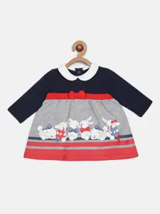 Chicco Girls Navy Blue & Red Printed Peter Pan Collar A-Line Dress