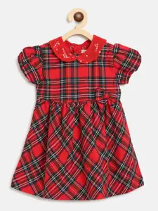 Chicco Girls Red & Green Checked Peter Pan Collar Cotton Dress