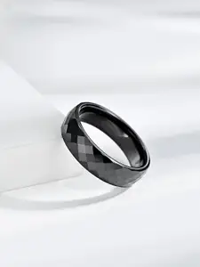 Yellow Chimes Black Stainless Steel Band Style Ceramic Top Finger Ring