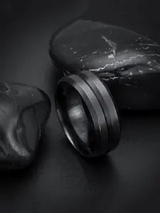 Yellow Chimes Men Black Stainless Steel Band Finger Ring