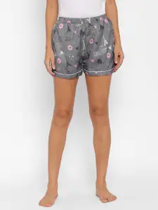 FashionRack Women Grey & Pink Printed Lounge Shorts