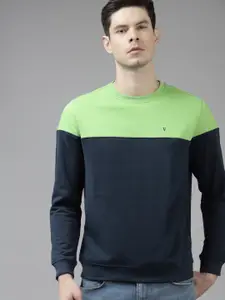 Van Heusen Men Navy & Green Colourblocked Sweatshirt