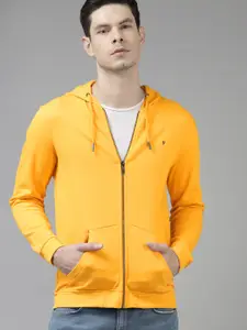 Van Heusen Men Yellow Solid Hooded Sweatshirt