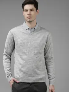 Van Heusen Van Heusen Men Grey Melange Solid Pullover