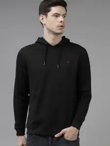 Van Heusen Men Black Solid Hooded Sweatshirt