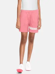 HRX by Hrithik Roshan Girls Pink & White Striped Detail Cotton Shorts