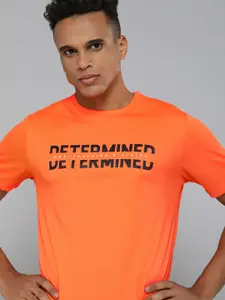 HRX By Hrithik Roshan Training Men Neon Orange Rapid-Dry Typography Printed T-shirt
