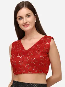Fab Dadu Women Red Embellished Saree Blouse