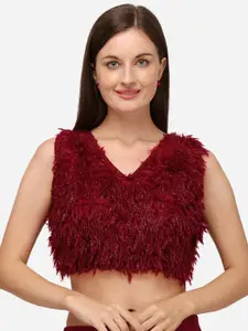 Fab Dadu Women Maroon Solid Saree Blouse