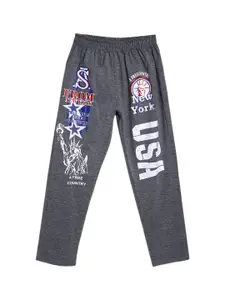 SWEET ANGEL Boys Charcoal Grey & White Printed Straight-Fit Pure Cotton Track Pants