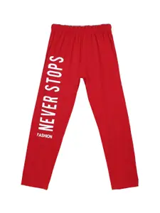 SWEET ANGEL Boys Red Printed Straight-Fit Pure Cotton Track Pants