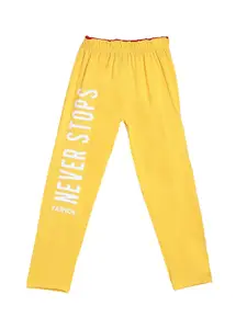 SWEET ANGEL Boys Yellow & White Typography Printed Straight-Fit Pure Cotton Track Pants