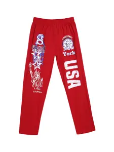 SWEET ANGEL Boys Red & White Printed Pure Cotton Straight-Fit Track Pants