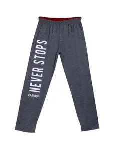 SWEET ANGEL Boys Charcoal Grey & White Typography Printed Straight-Fit Pure Cotton Track Pants