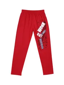 SWEET ANGEL Boys Red & White Printed Straight-Fit Pure Cotton Track Pants