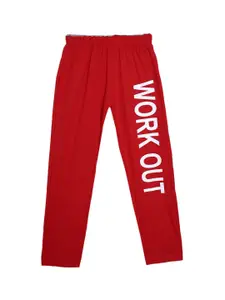SWEET ANGEL Boys Red & White Typography Printed Straight-Fit Pure Cotton Track Pants