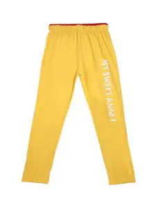 SWEET ANGEL Boys Yellow Pure Cotton Straight-Fit Track Pants