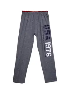 SWEET ANGEL Boys Charcoal Grey & White Printed Pure Cotton Straight-Fit Track Pants