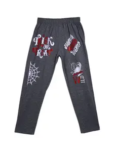 SWEET ANGEL Boys Charcoal Grey & White Printed Pure Cotton Straight-Fit Track Pants