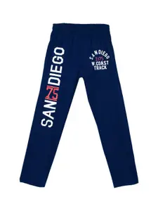 SWEET ANGEL Boys Navy Blue & White Typography Printed Pure Cotton Straight-Fit Track Pants