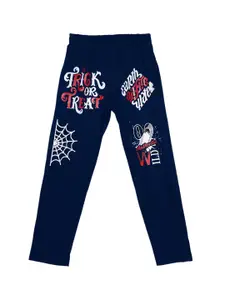 SWEET ANGEL Boys Navy Blue & White Printed Straight-Fit Pure Cotton Track Pants