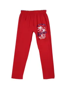 SWEET ANGEL Boys Red & White Carlifornia Printed Straight-Fit Pure Cotton Track Pants