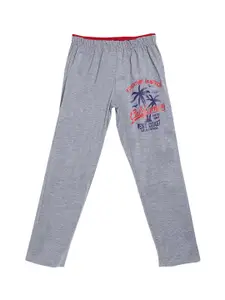 SWEET ANGEL Boys Grey Melange & Red Printed Pure Cotton Straight-Fit Track Pants