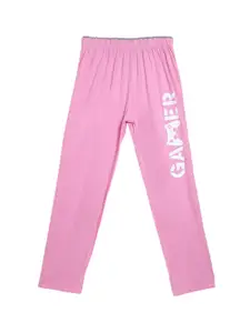 SWEET ANGEL Boys Pink & White Printed Pure Cotton Straight-Fit Track Pants