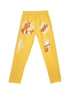SWEET ANGEL Boys Yellow & White Printed Pure Cotton Straight-Fit Track Pants