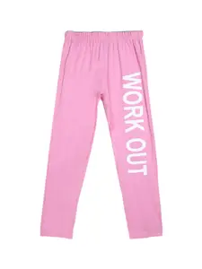 SWEET ANGEL Boys Pink & White Typography Printed Straight-Fit Pure Cotton Track Pants