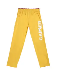 SWEET ANGEL Boys Yellow Pure Cotton Straight-Fit Track Pants