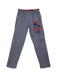 SWEET ANGEL Boys Charcoal Grey & Navy Blue Printed Straight-Fit Pure Cotton Track Pants