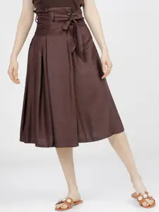 Tokyo Talkies Women Brown Solid A-Line Midi Skirt