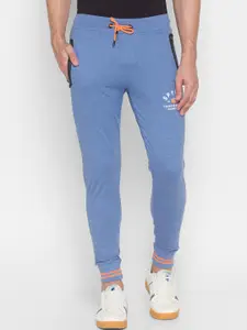 SPYKAR Men Blue Solid Pure Cotton Relaxed-Fit Joggers
